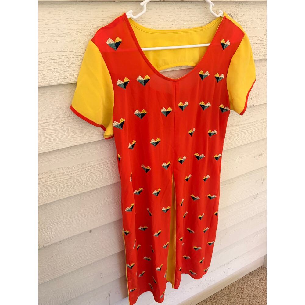 Paislei Red Yellow Embroidered Heart Tunic Dress Size L - Picture 5 of 8
